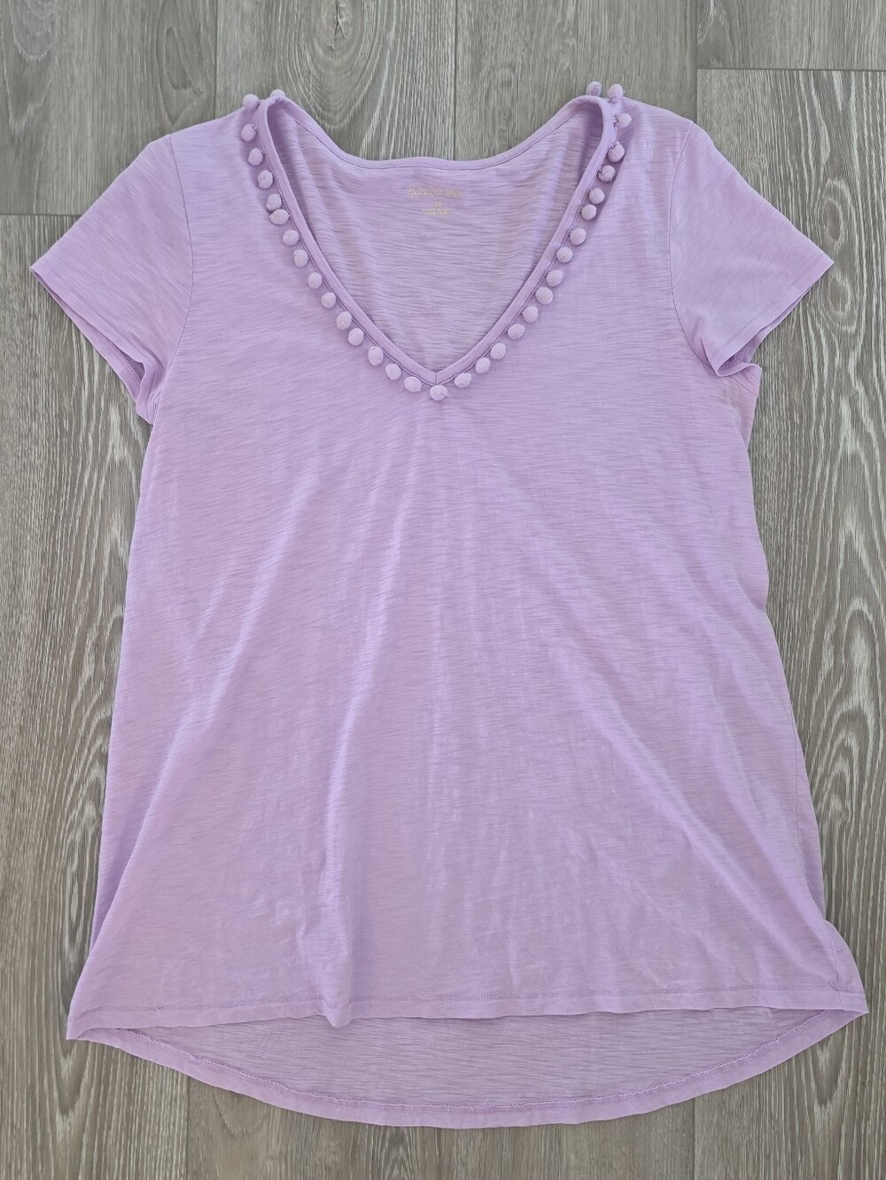 Lilly Pulitzer Lavender Pom-Trim V-Neck Tee